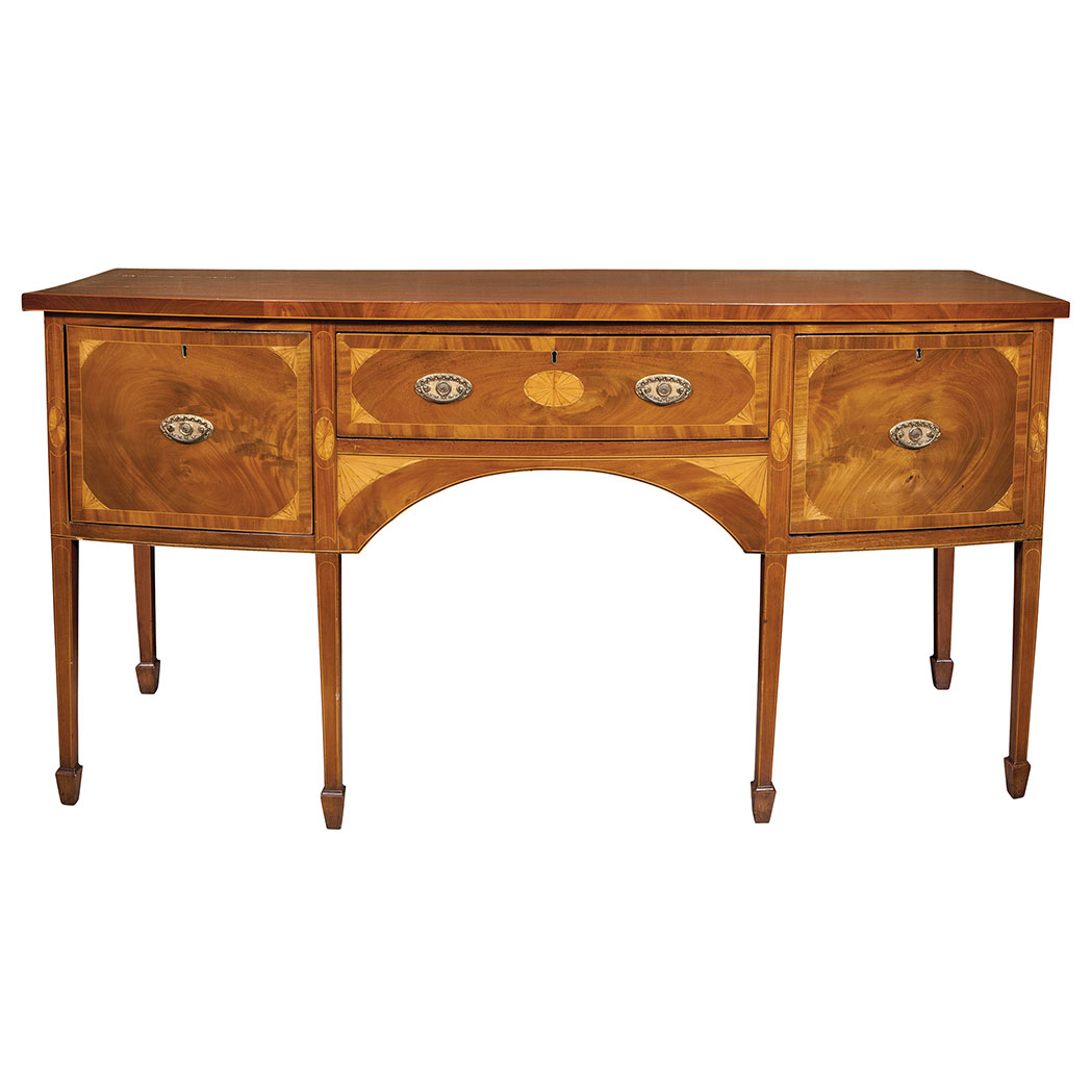 Appraisal: George III Inlaid Mahogany Sideboard The crossbanded bowfronted top above