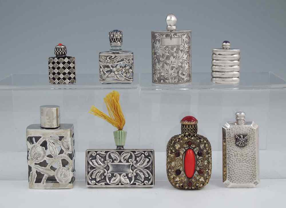 Appraisal: PIECE COLLECTION OF STERLING AND OVERLAY SCENT BOTTLES To include