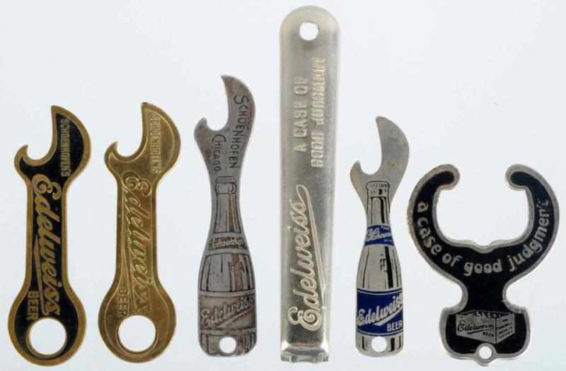 Appraisal: Lot of Edelweiss Beer Bottle Openers Three are enameled Condition