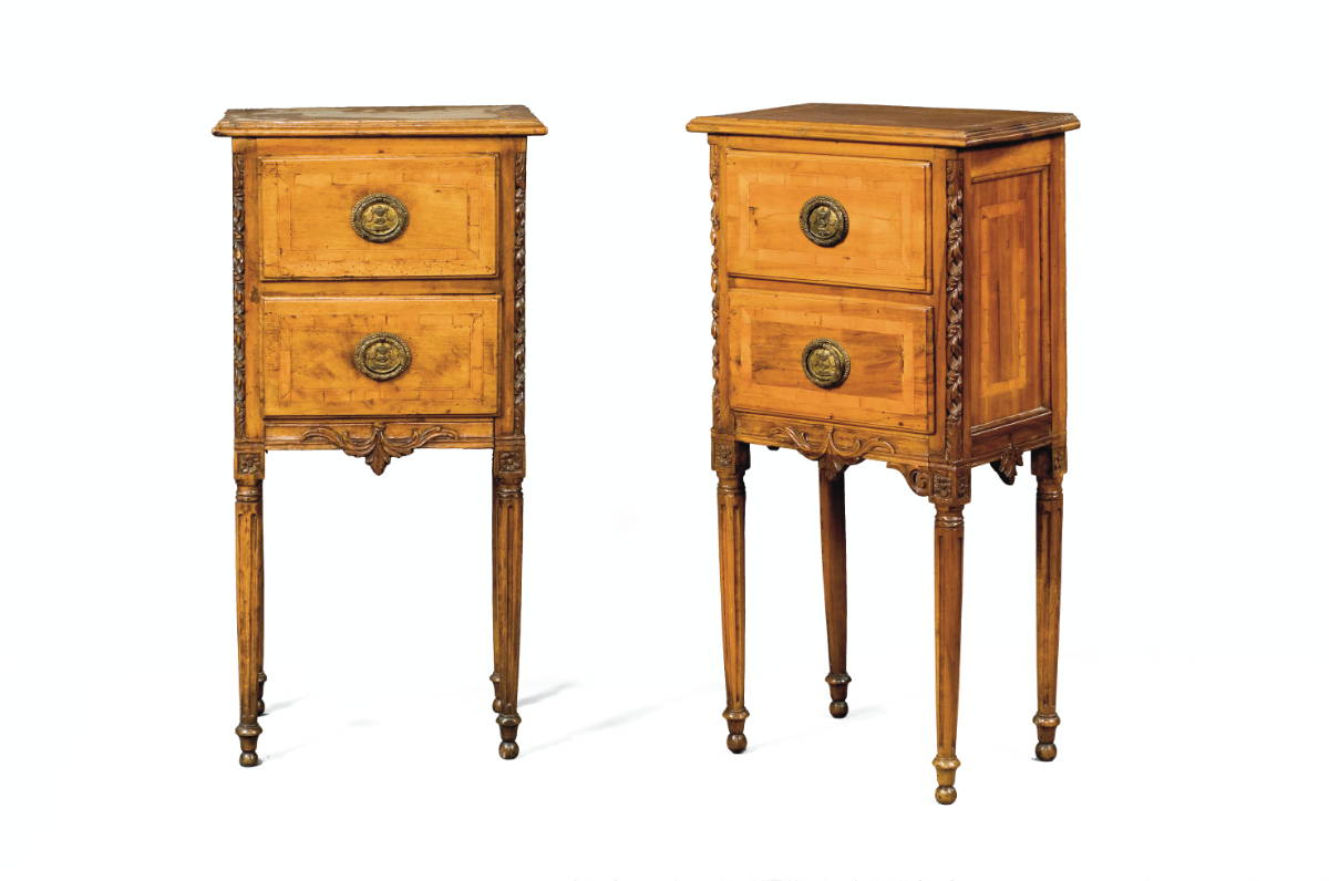 Appraisal: PAIR OF ITALIAN NEOCLASSICAL FRUITWOOD SIDE TABLES Each with rectangular