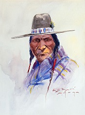 Appraisal: E S Paxson Indian Chief with Hatwatercolor on paper x