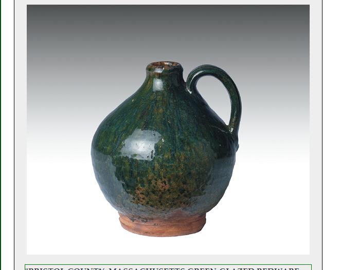 Appraisal: BRISTOL COUNTY MASSACHUSETTS GREEN-GLAZED REDWARE MINIATURE JUG - Of squat