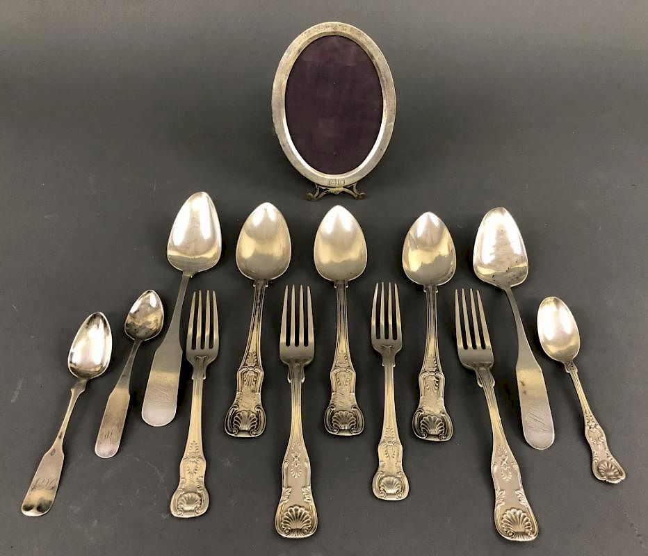 Appraisal: Silver Flatware and Picture Frame Miscellaneous silver flatware to include