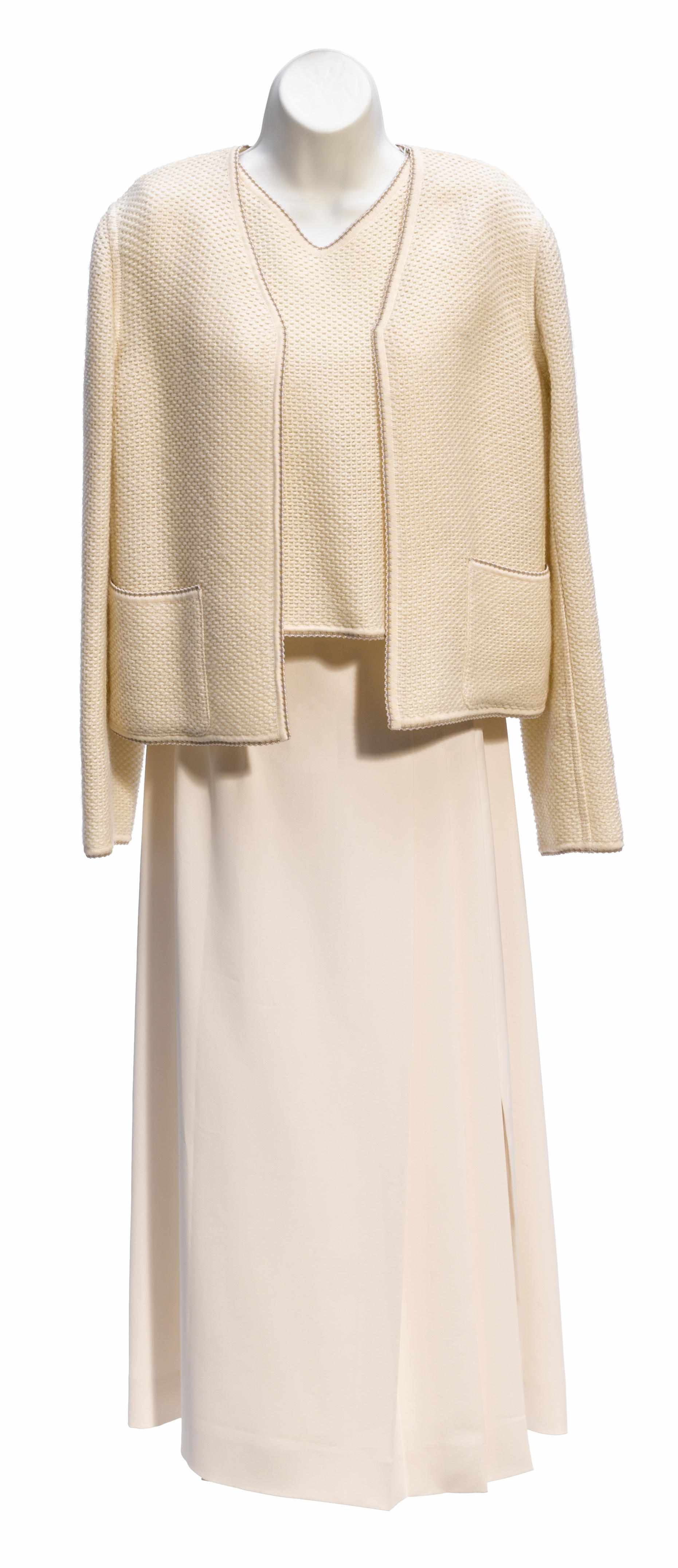 Appraisal: A Chanel cream knit skirt suit and a shell all