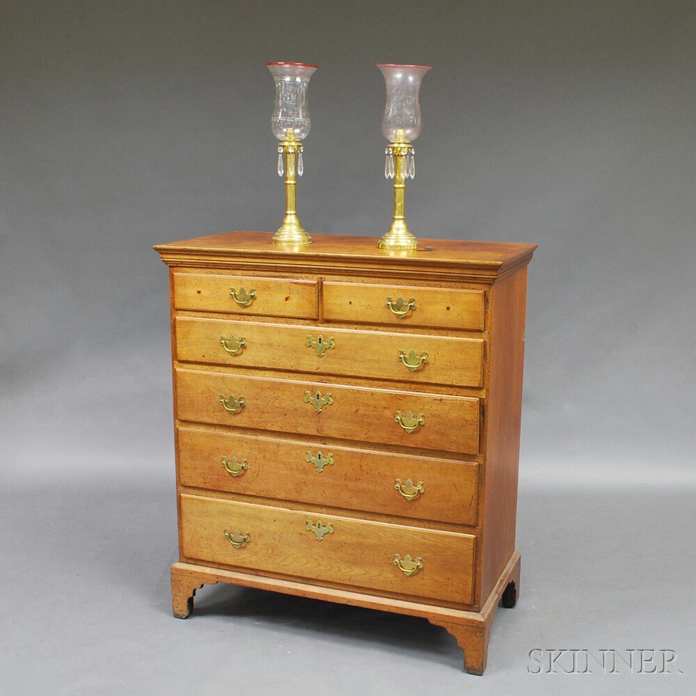 Appraisal: Cherry Tall Chest and a Pair of Russian Brass and