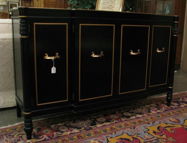 Appraisal: Vintage black lacquer finish server buffet cabinet with one silverware