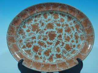 Appraisal: ANTIQUE Chinese Sacred Birds Orange Platter L early th Century