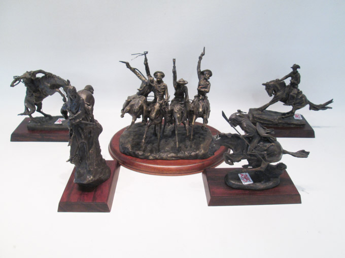 Appraisal: FIVE CAST BRONZE SCULPTURES AFTER FREDERIC REMINGTON by Franklin Mint