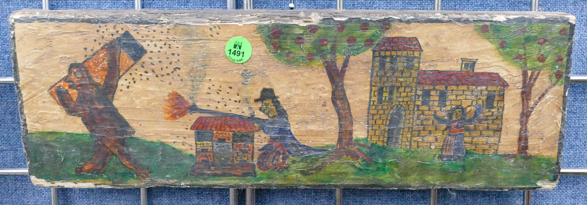 Appraisal: Antique Folk Art Painted Story Wood Plaque ''