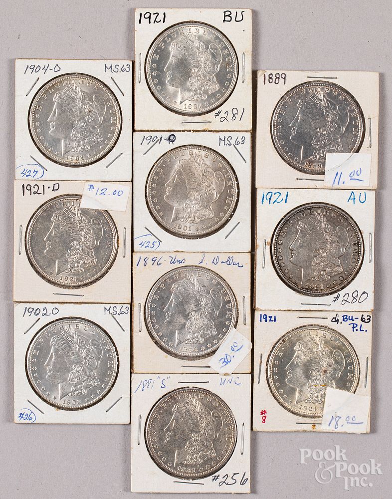 Appraisal: Ten Morgan silver dollars Ten Morgan silver dollars In-House shipping