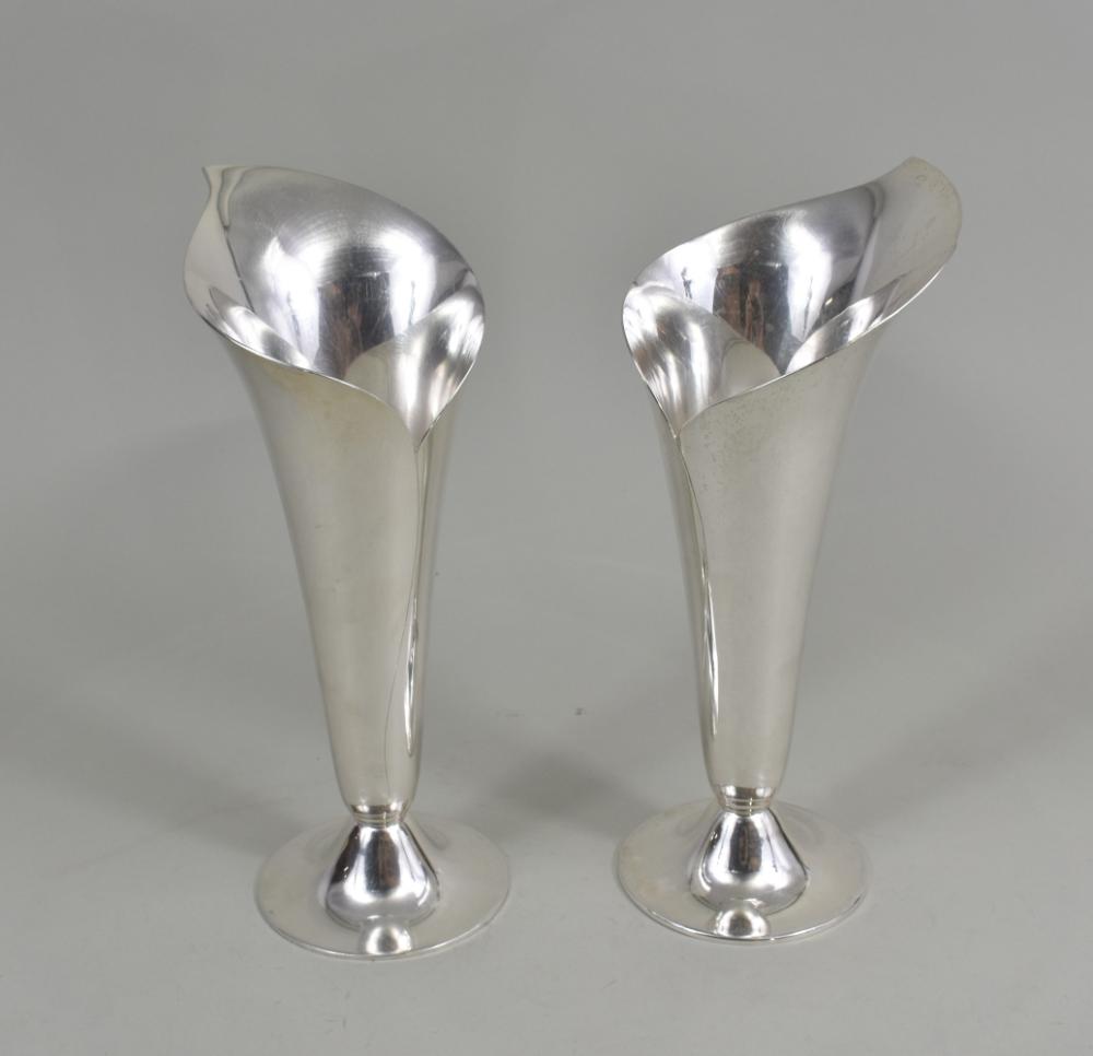 Appraisal: PAIR OF AMERICAN STERLING SILVER FLORAL-FORM VASESTiffany Co Late th