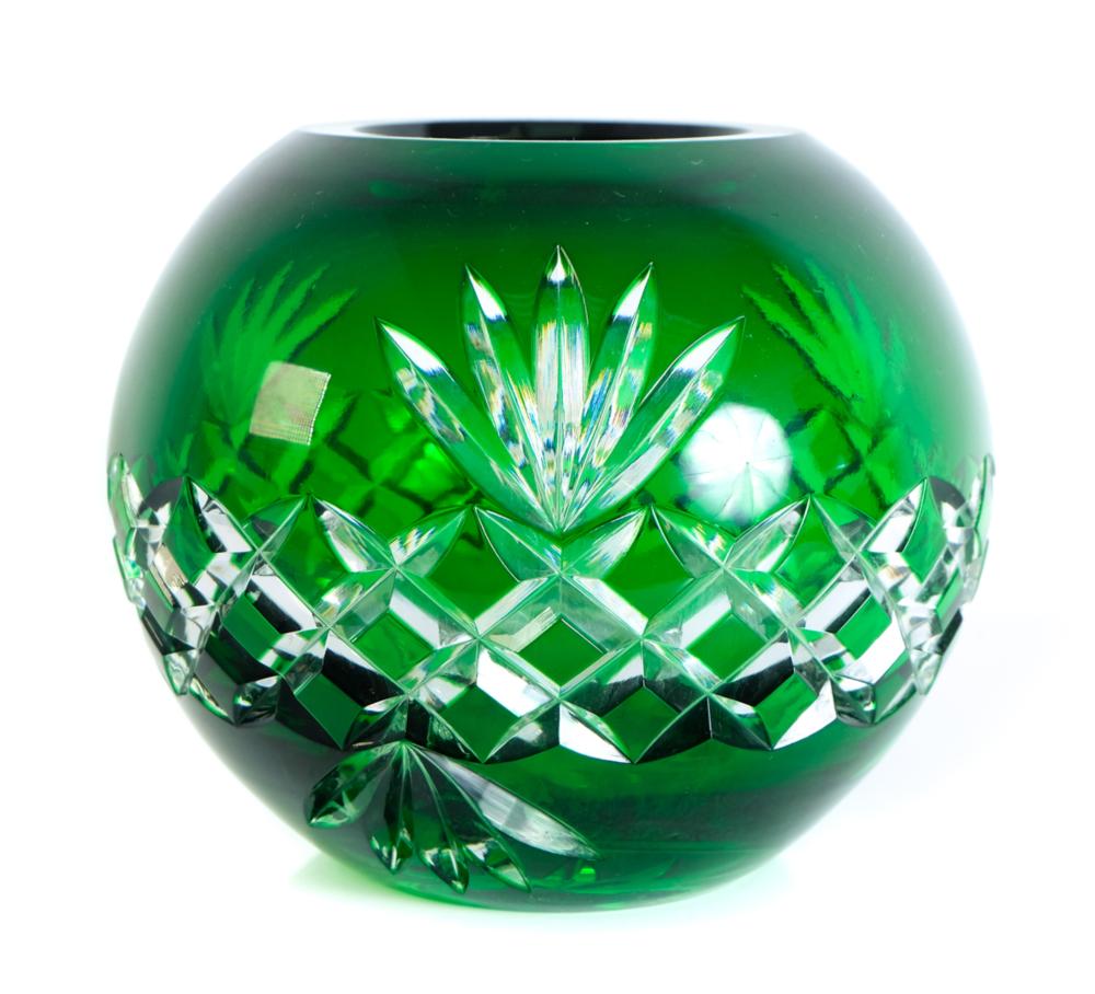 Appraisal: GREEN CUT TO CLEAR CRYSTAL ROSE BOWLGreen cut to clear