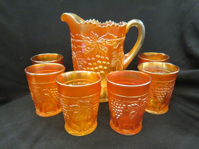 Appraisal: pc Northwood Carnival Glass Beverage Set grape cable marigold pitcher