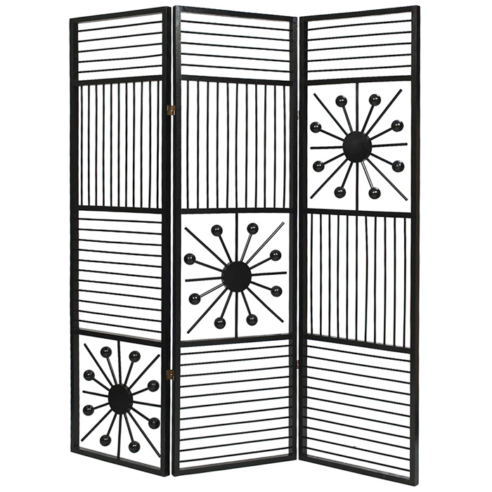 Appraisal: s folding screen three panels with starburst motif and horizontal