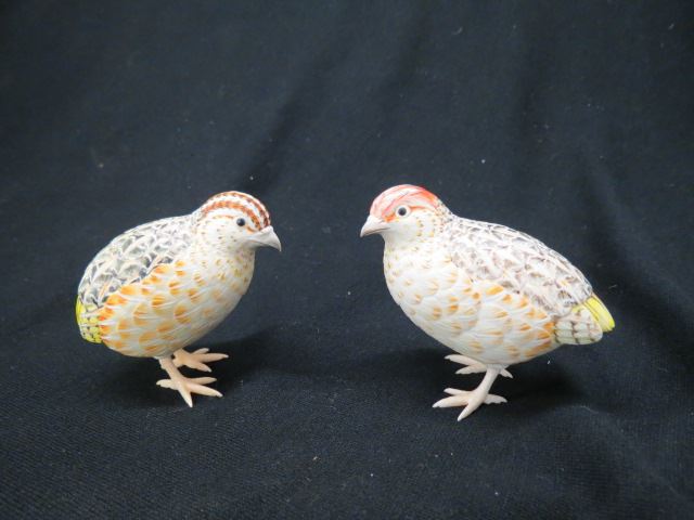 Appraisal: Chinese Carved Ivory Quail Figurines male female colorful polychrome excellent