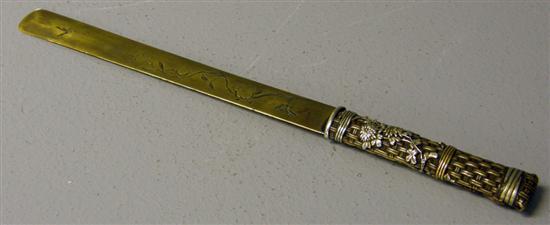 Appraisal: th century Japanese brass inlaid page tuner the handle inset