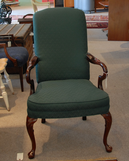 Appraisal: Upholstered Green Open Arm Chair with Cabriole Legs