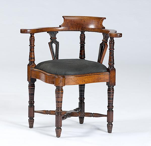 Appraisal: ENGLISH CORNER CHAIR Early th century oak and ebonized wood