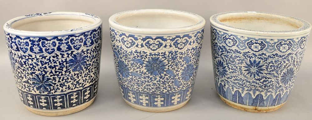 Appraisal: Set of three blue and white porcelain Chinese planters having