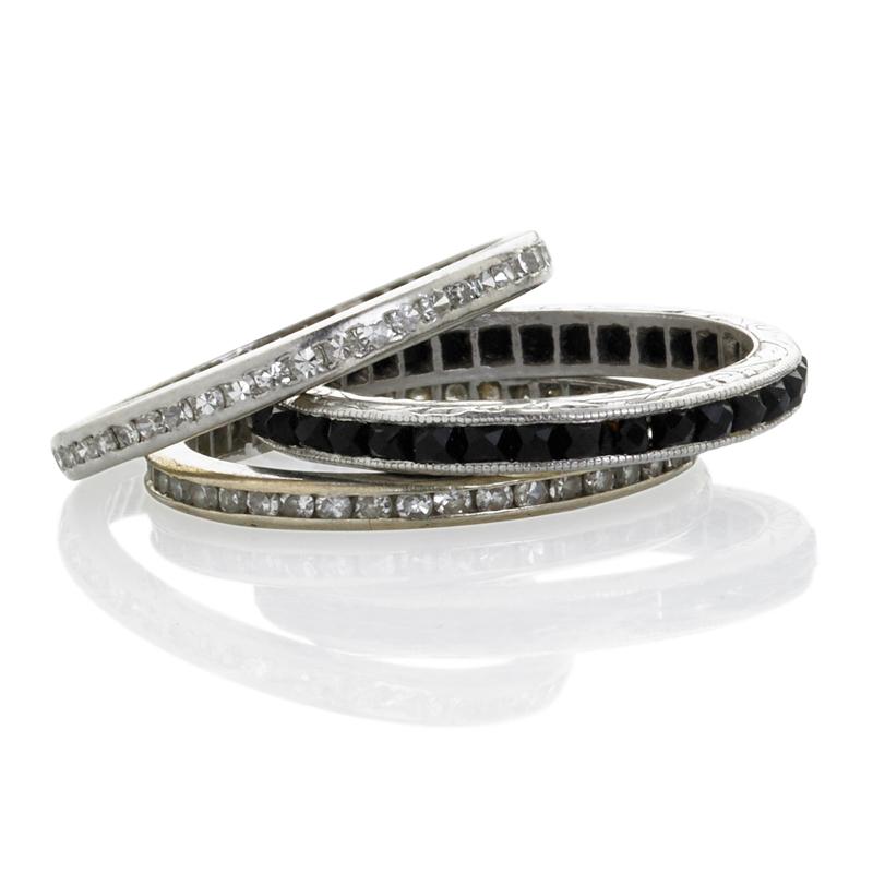 Appraisal: THREE ART DECO DIAMOND OR ONYX ETERNITY BANDS Condition Report