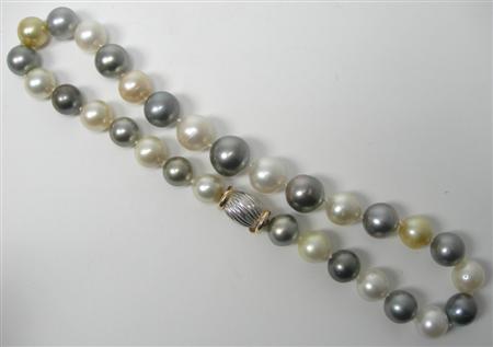 Appraisal: A multi-coloured pearl necklace composed of graduated golden grey and