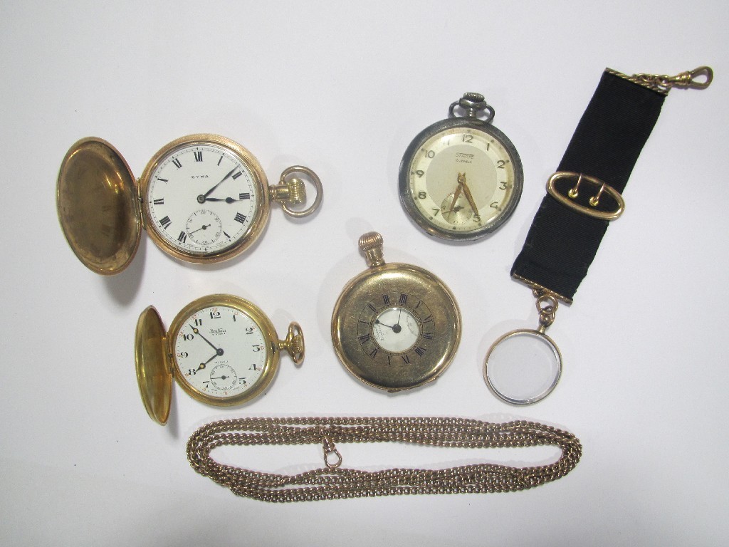 Appraisal: Lot comprising three rolled gold pocket watches a stainless steel