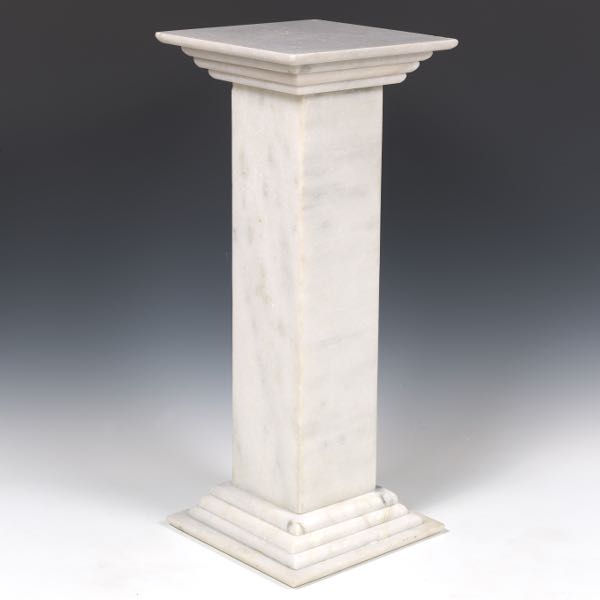 Appraisal: STONE PEDESTAL x x White stone square design consists of