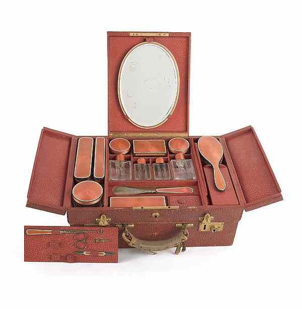 Appraisal: Cartier silver and pink enamel dresser set with a case