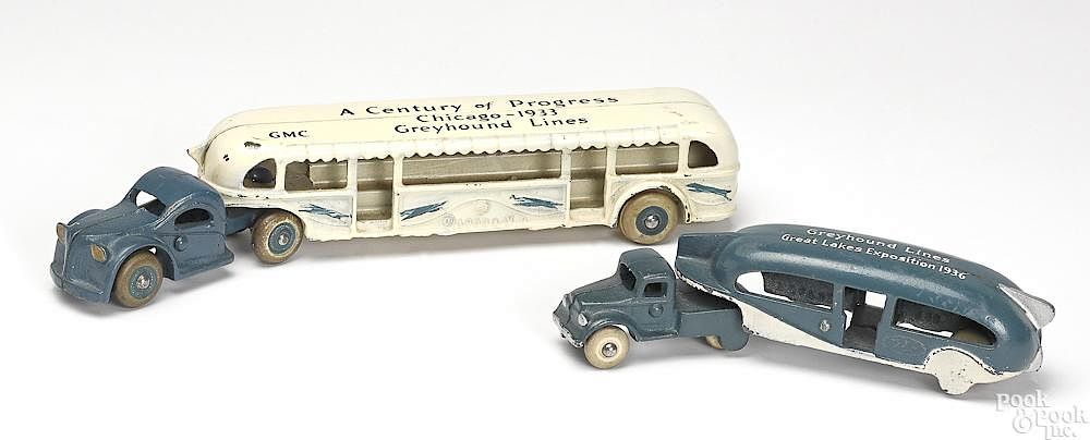 Appraisal: Two Arcade cast iron Greyhound busses Two Arcade cast iron