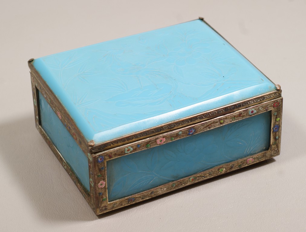 Appraisal: Chinese Box Enameled Silvered metal mounts with Peking Glass top