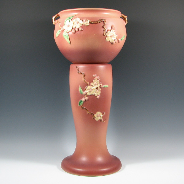 Appraisal: Roseville Apple Blossom Jardiniere Pedestal Roseville Apple Blossom jardiniere and