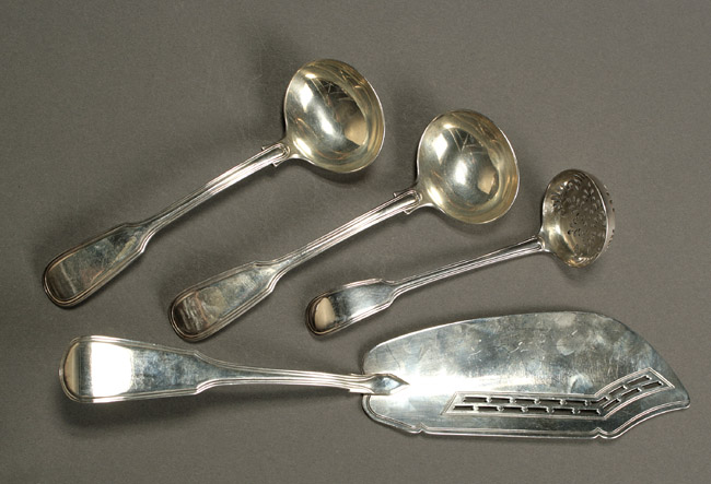 Appraisal: Four English Silver Flat Serving Articles Consisting of a fish