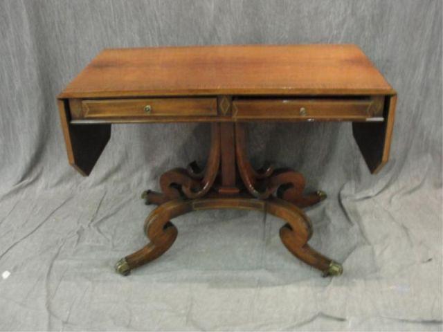 Appraisal: Regency Style Drop Leaf Sofa Table With brass inlay From