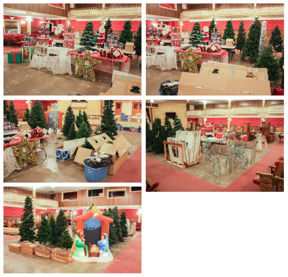 Appraisal: LARGE COMMERCIAL CHRISTMAS DECOR COLLECTION life-size artificial trees illuminated outdoor