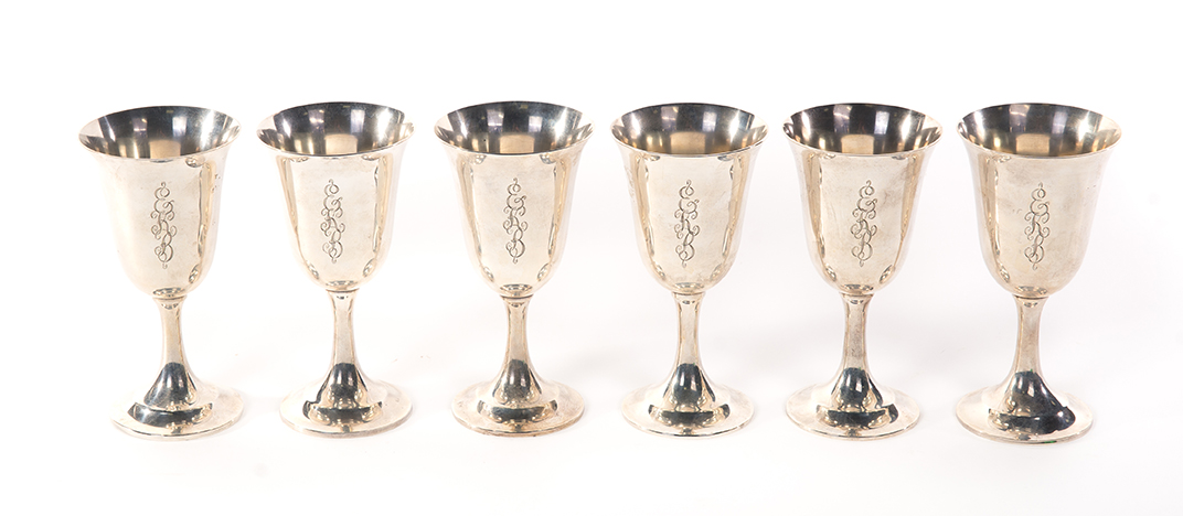 Appraisal: SIX INTERNATIONAL STERLING GOBLETS American nd half- th century Very