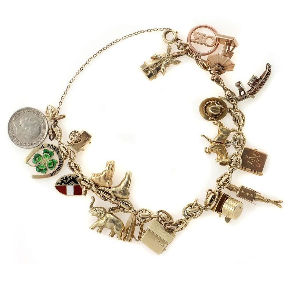 Appraisal: k gold charm bracelet suspending charms several articulate including outhouse