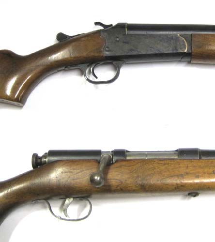 Appraisal: TWO SINGLE SHOT STEVENS SHOTGUNS model bolt action gauge barrel