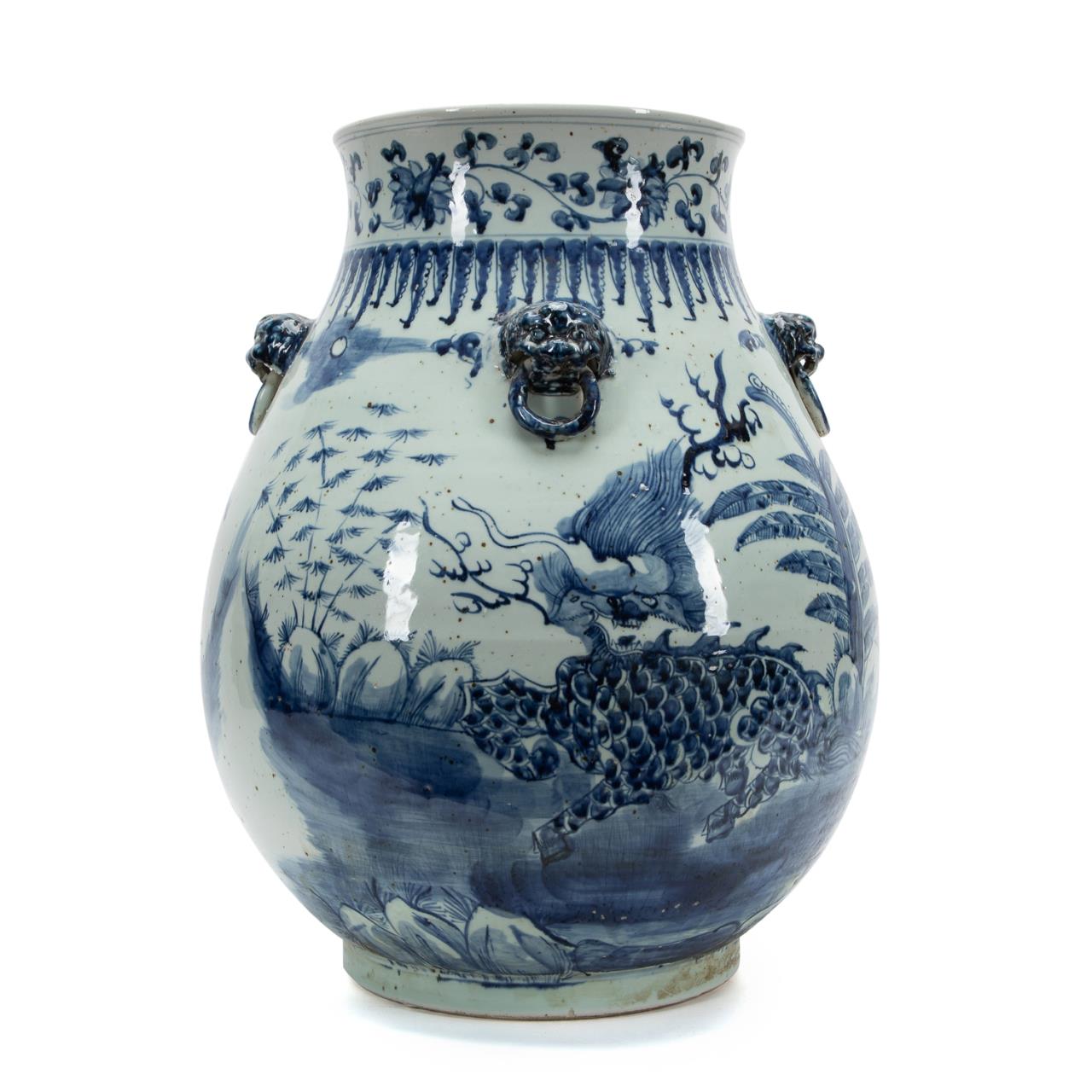 Appraisal: LARGE CHINESE BLUE AND WHITE HU VASE W QILIN Large