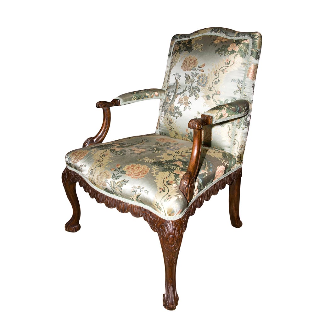 Appraisal: George II Style Mahogany Library Armchair The arched rectangular padded