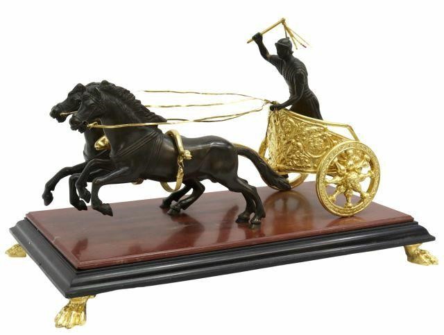 Appraisal: Grand Tour gilt and patinated bronze sculpture Roman Charioteer Roman