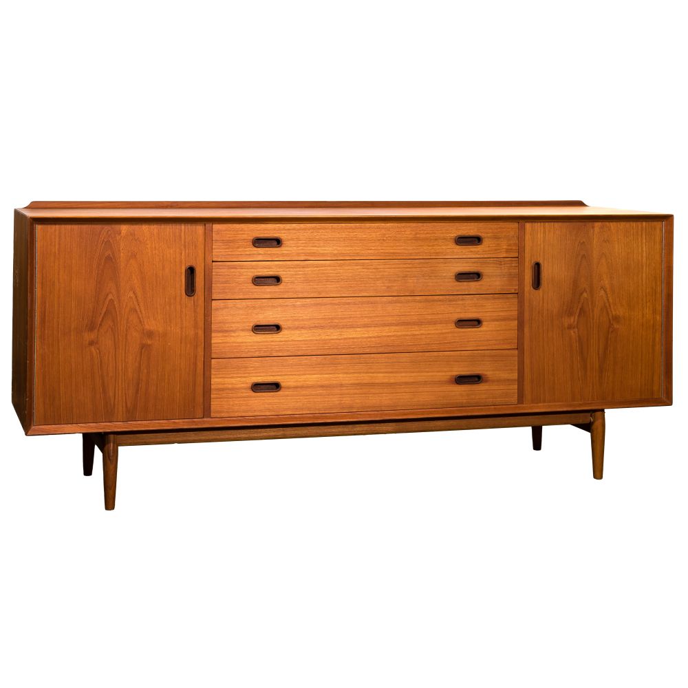 Appraisal: STYLE OF ARNE VODDER DANISH MODERN CREDENZATeak veneers recessed handles