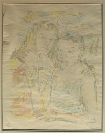 Appraisal: OSKAR KOKOSCHKA austrian - ZWEI M DCHEN MIT TAUBE pencil