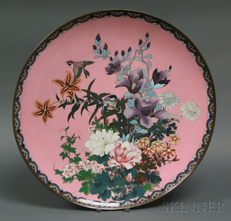 Appraisal: Cloisonne Charger Japan late th early th century birds and