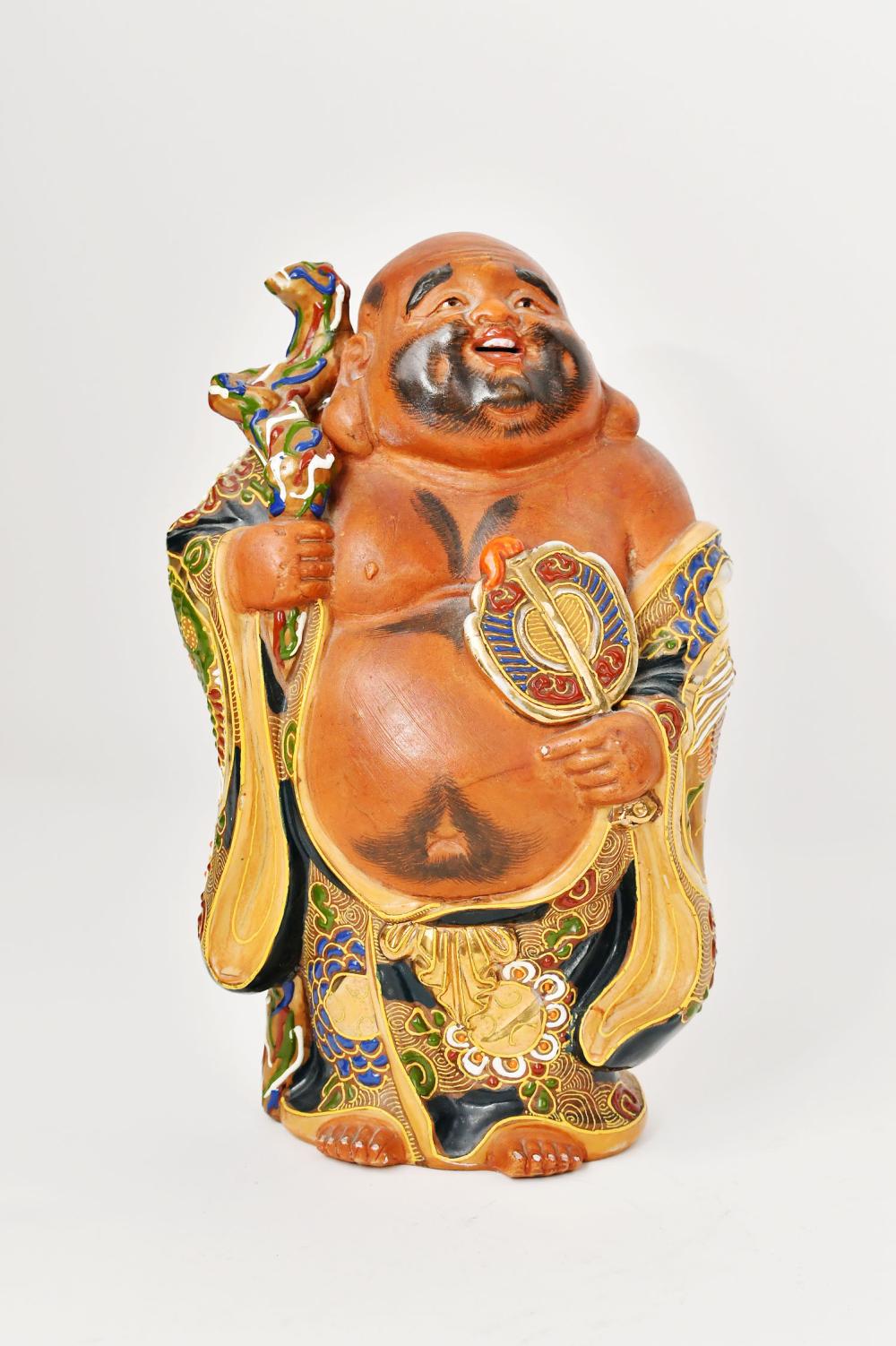 Appraisal: JAPANESE SATSUMA FIGURE OF A HAPPY BUDDHAModern Unmarked The bare-bellied