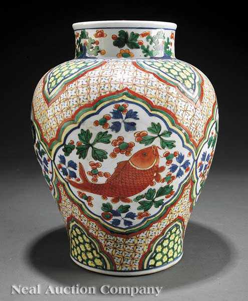 Appraisal: A Chinese Transitional Style Wucai Porcelain Baluster Vase probably th