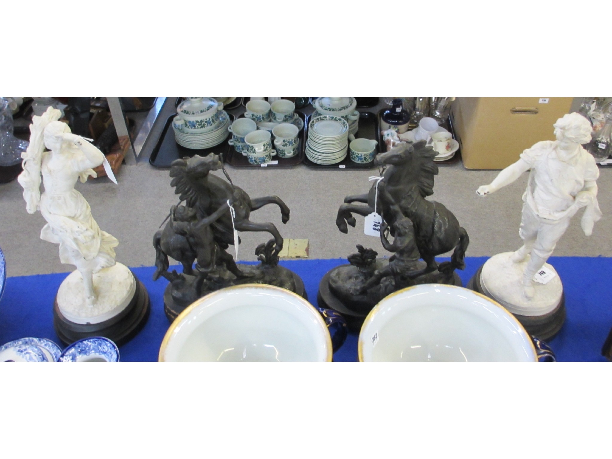 Appraisal: Pair of Spelter Marley horse figures and a pair of