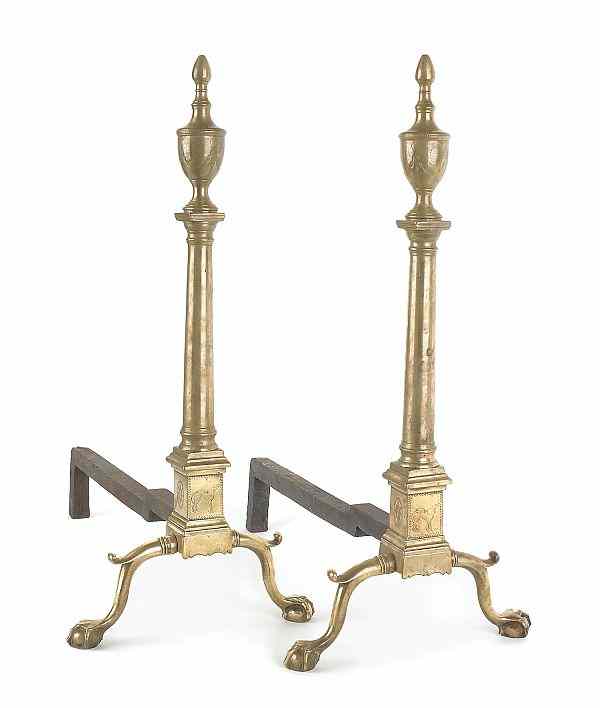 Appraisal: Pair of Philadelphia Federal brass andirons ca each with an