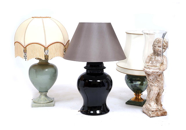 Appraisal: THREE LARGE POTTERY LAMPS the largest cm in height and