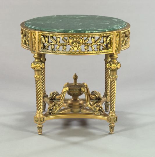 Appraisal: Louis XVI-Style Giltwood and Marble-Top Center Table the circular inset