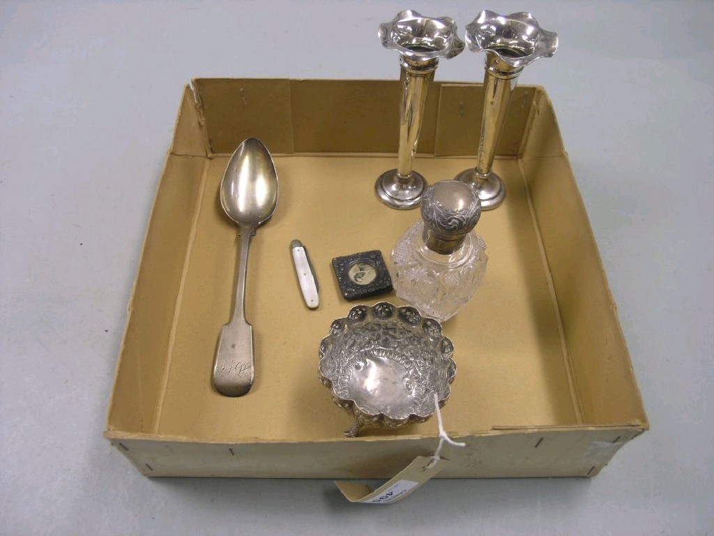 Appraisal: Small silverware to include a pair of posy vases silver